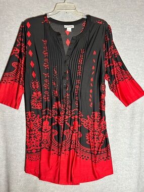 SERENGETI Long Line Jersey Knit Wrinkle Resistant Front Tucks Oversized Top